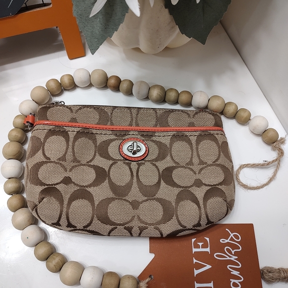 ❤️ Vintage Y2K GUC Coach Signature Monogram Canvas Wristlet Wallet, Salmon - Picture 3 of 11